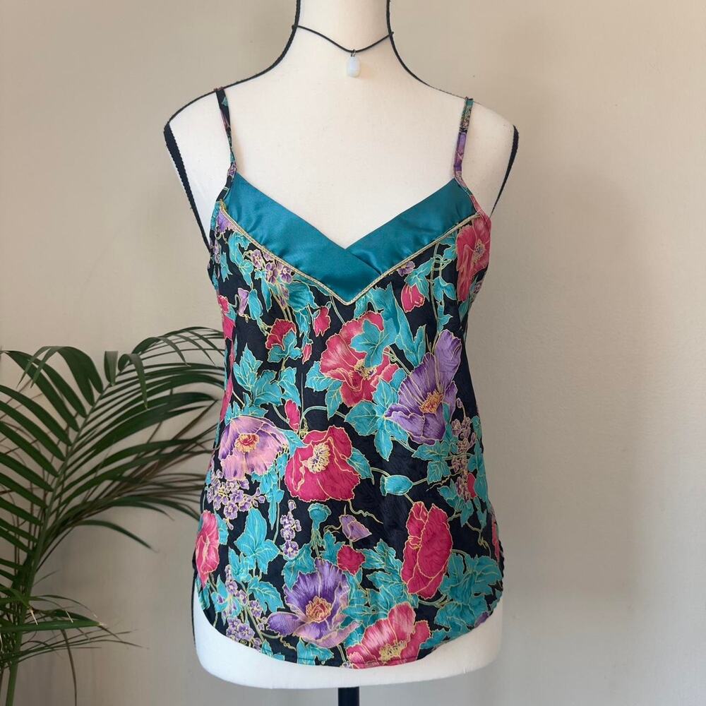 Satin Slip Top Small Floral Multicolor Romantic Feminine Retro Vintage
